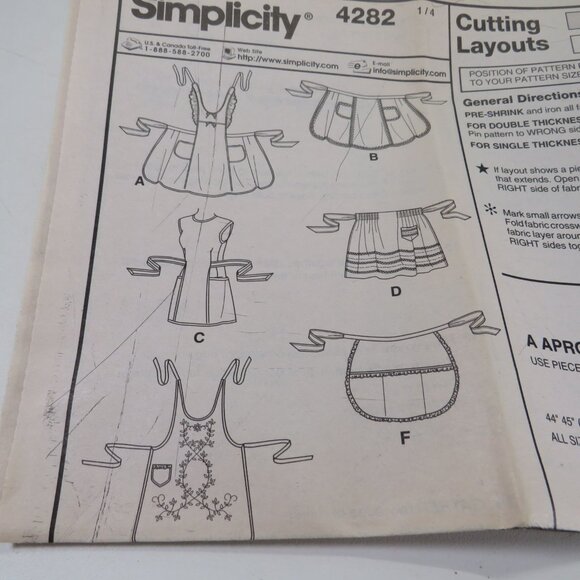 Simplicity 4282 Sewing Pattern 6 styles of Apron Kitchen, Crafts UNCUT - Picture 3 of 8